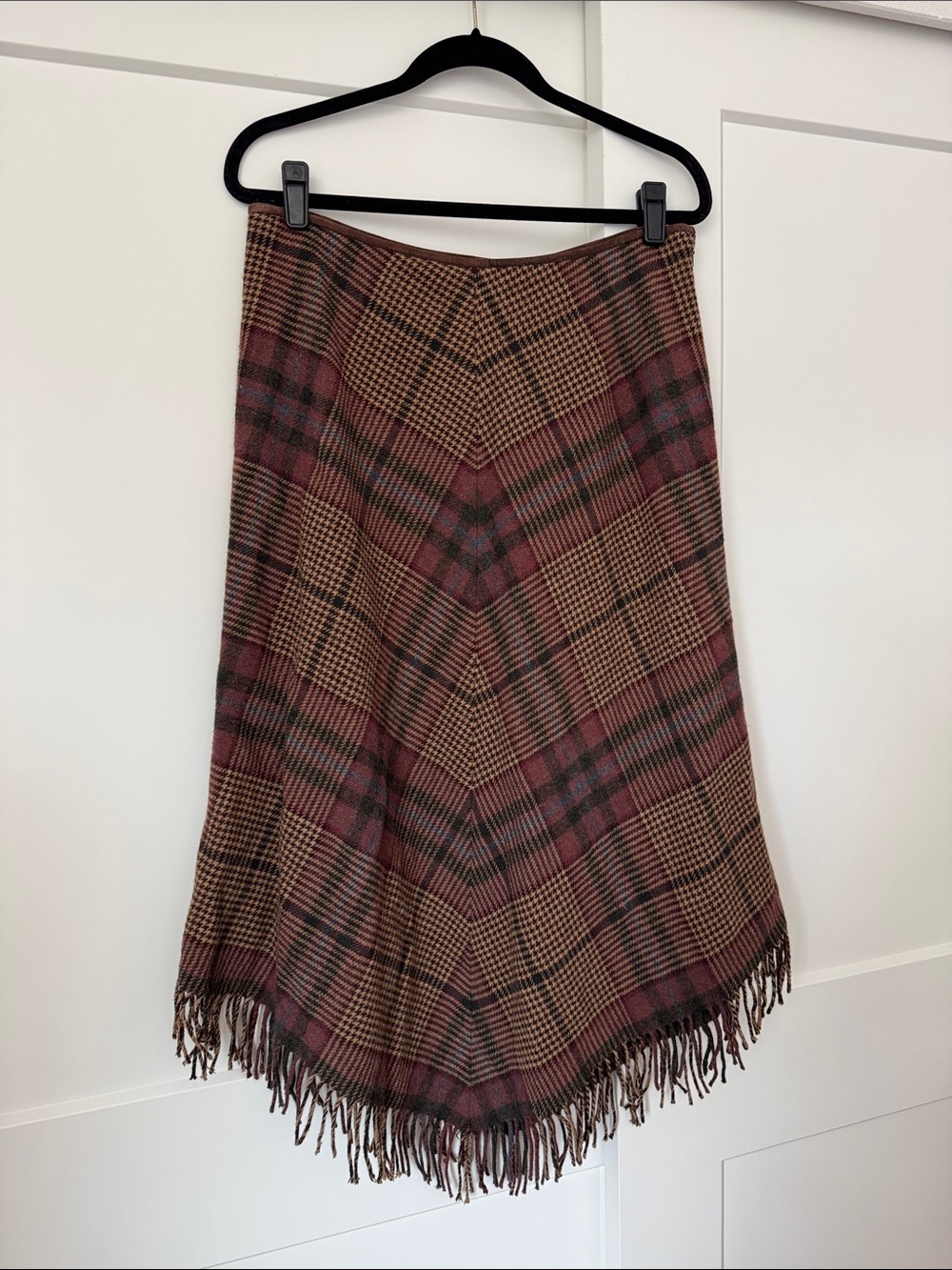 Ralph Lauren Wool Plaid Fringe Midi Skirt